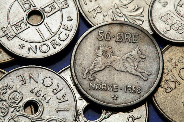 Coins of Norway. Norwegian Elkhound dog depicted in Norwegian fifty ore coin.